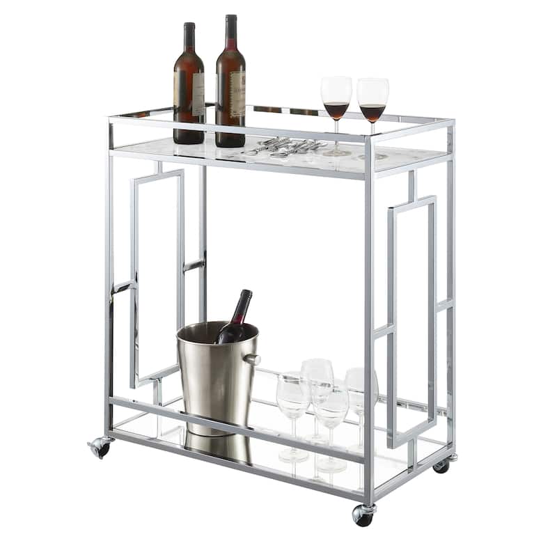 Convenience Concepts Town Square Chrome Faux Marble Mirrored Bar Cart with Shelf