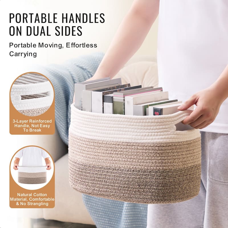 Cotton Rope Storage Baskets Set of 3 Woven Organizers for Home Use - 15 x 10 x 9 in