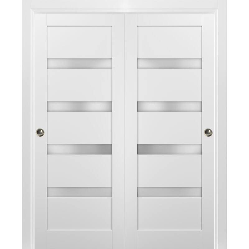 Sliding Closet Bypass Doors hardware / Quadro 4113 White Silk Frosted Opaque Glass