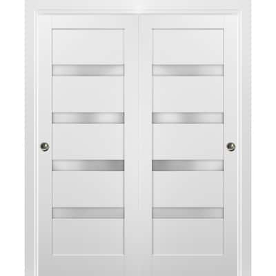 Sliding Closet Bypass Doors hardware / Quadro 4113 White Silk Frosted Opaque Glass