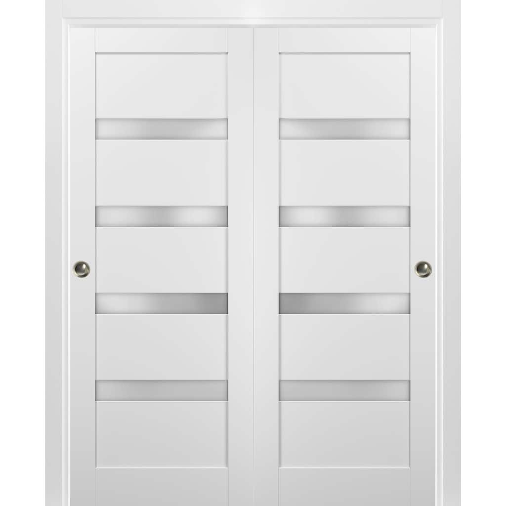 Sliding Closet Bypass Doors hardware / Quadro 4113 White Silk Frosted Opaque Glass