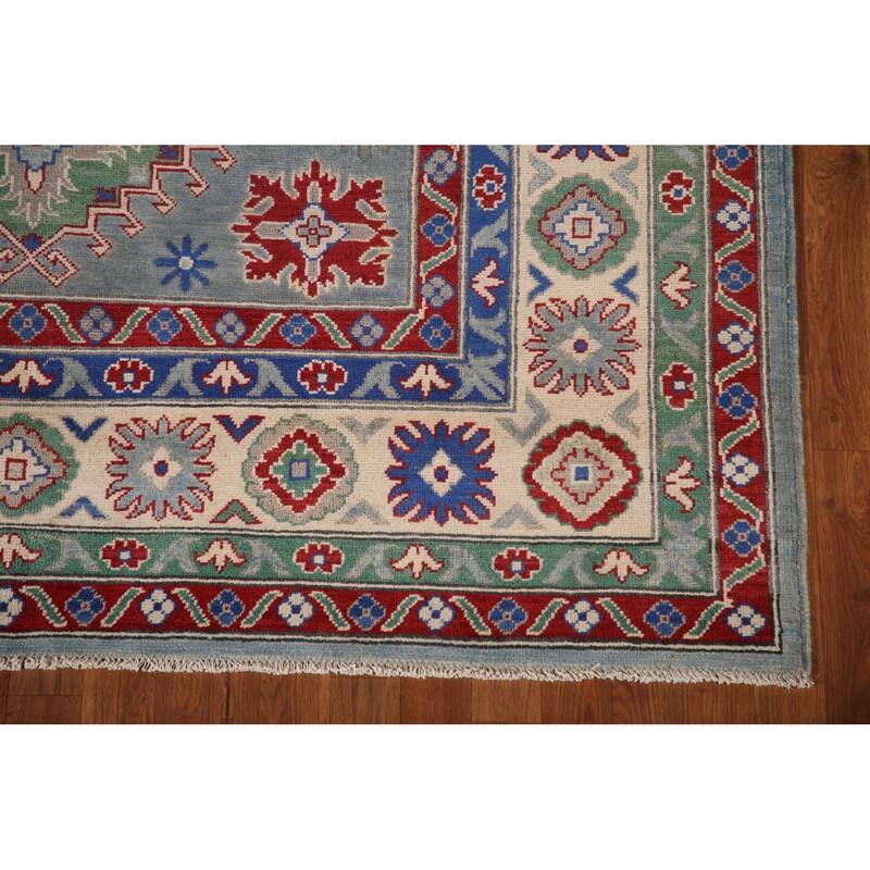 Gray Geometric Kazak Oriental Area Rug Wool Carpet - 6'3" x 8'11"