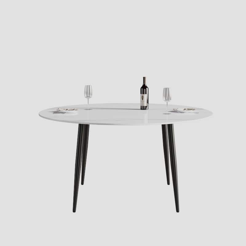 59" White Round Dining Table with Marble Top and Metal Legs