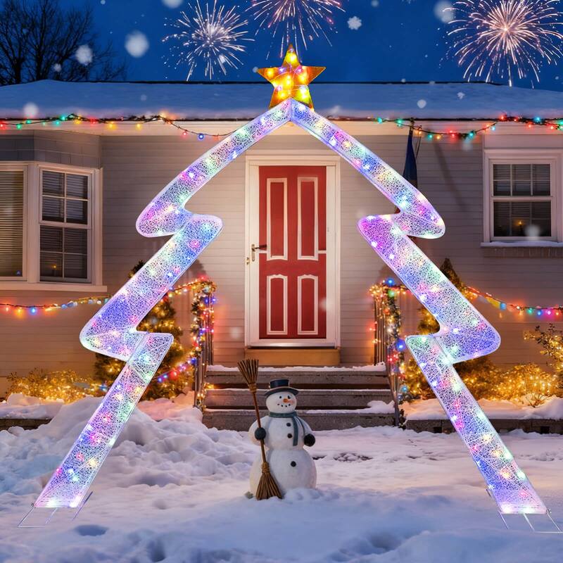 Costway 8.8 FT Christmas Tree-shaped Archway with Top Star, Adjustable - as pic shows - See Details