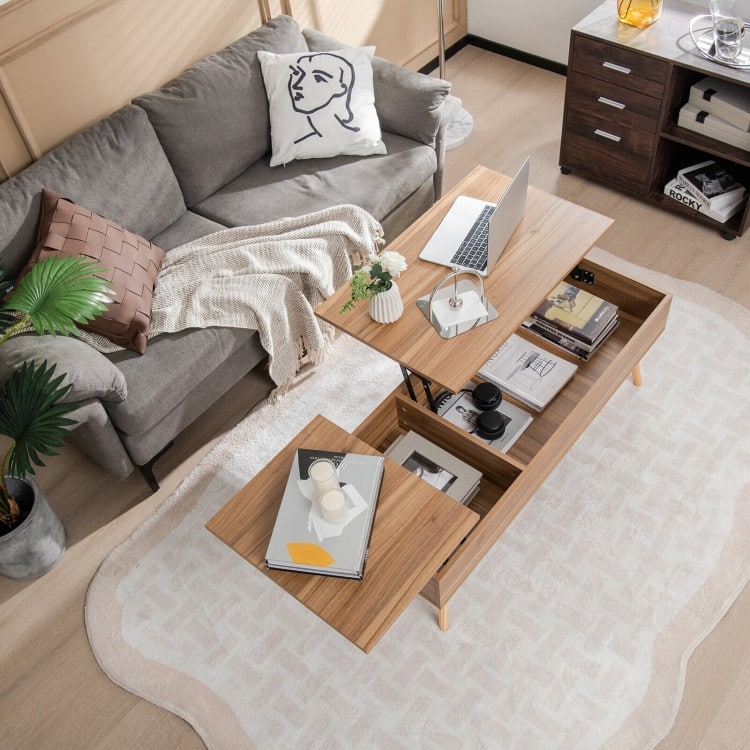 47 Inch Lift Top Coffee Table with 2 Hidden Compartments - 47" x 19" x 16.5"