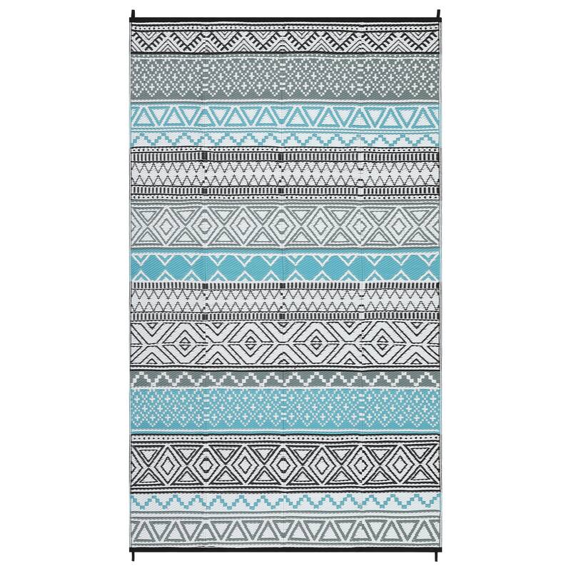 Outdoor Rug Waterproof Patio Rug Mat Geometric Rug Plastic Straw Outside Rug for RV Camping Picnic Reversible Rug