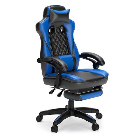 Aria 28 Inch Vegan Faux Leather Gaming Office Swivel Chair, Blue, Black