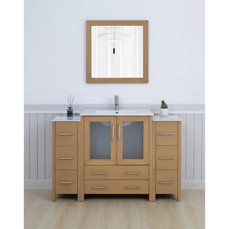 Vanity Art 54 Inch Single Sink Bathroom Vanity Set 8 Dove-Tailed Drawers 3 Cabinets 1 Shelf, Soft-Closing Doors with Free Mirror