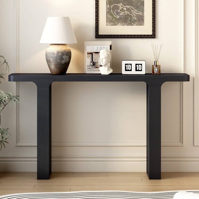 Minimalist Design Acacia Veneer Entryway Display Table, Hallway Rounded Corners Console Table, Elegant Sofa Table