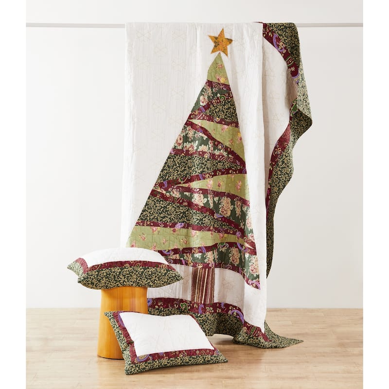 Greenland Home Fashions Christmas Tree Patchwork Cotton Quilt Set