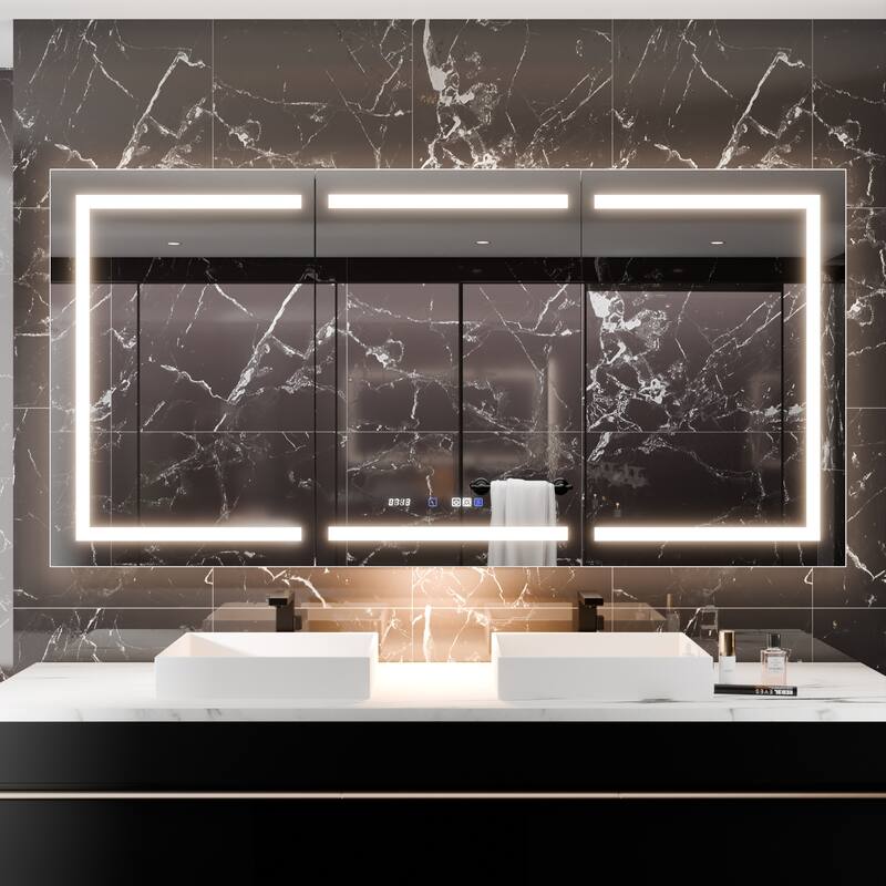 36'' H Recessed or Surface Mounted Bathroom LED Mirror Cabinet With Defogger, Dimmer, 10x magnifying