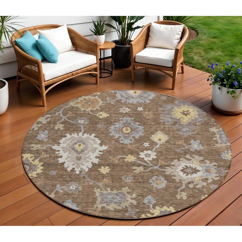 HomeRoots Floral Traditional Rectangle Outdoor Rug - 8' Round