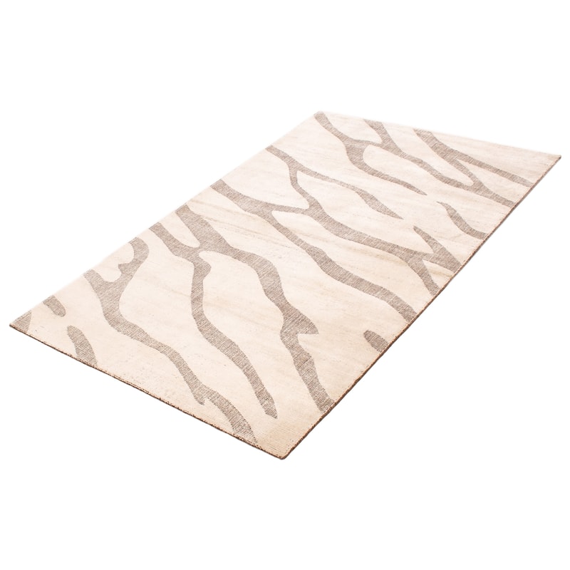 ECARPETGALLERY Hand-knotted Tangier Cream Viscose, Wool Rug - 5'0 x 8'0