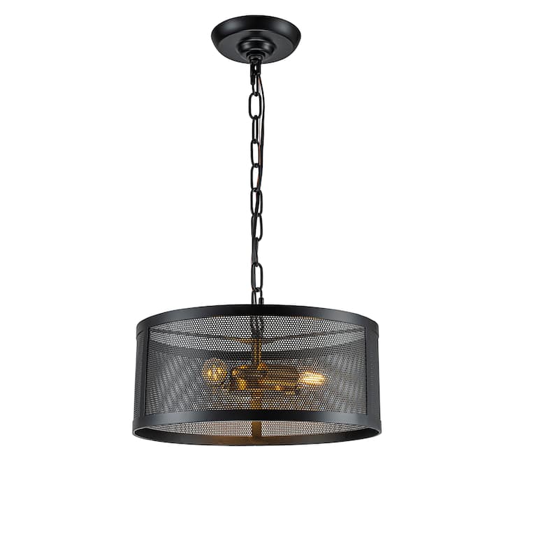 3-Light Industrial Chandelier Farmhouse Pendant Light Fixture With Matt Black Shade And Antique Gold Base - W14'' - W14'' - Matte Black