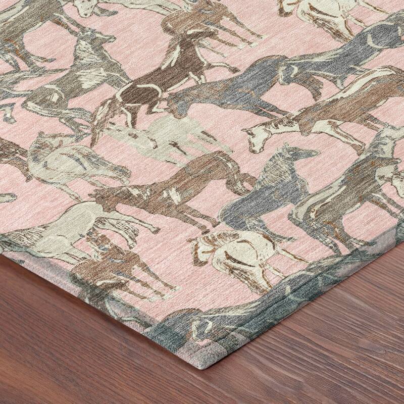 Machine Washable Indoor/ Outdoor Horse Herd Chantille Rug