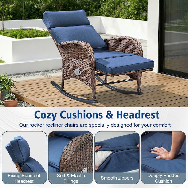 Pocassy Outdoor Curved Rocker Chaise Lounge Chairs with Side Table Set.