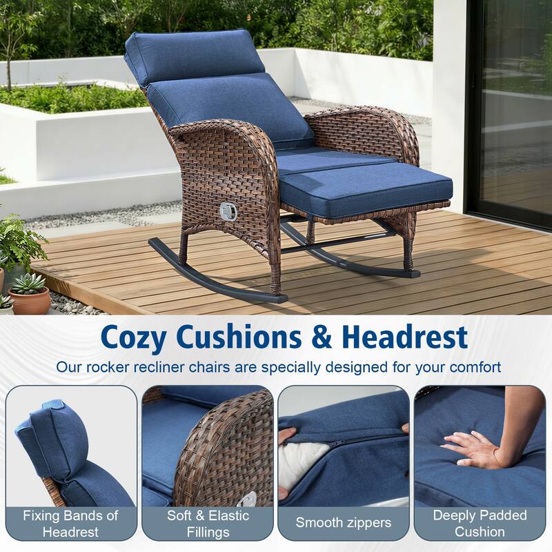 Pocassy Patio Rocker Chaise Lounge Chairs with Adjustable Backrest Set.