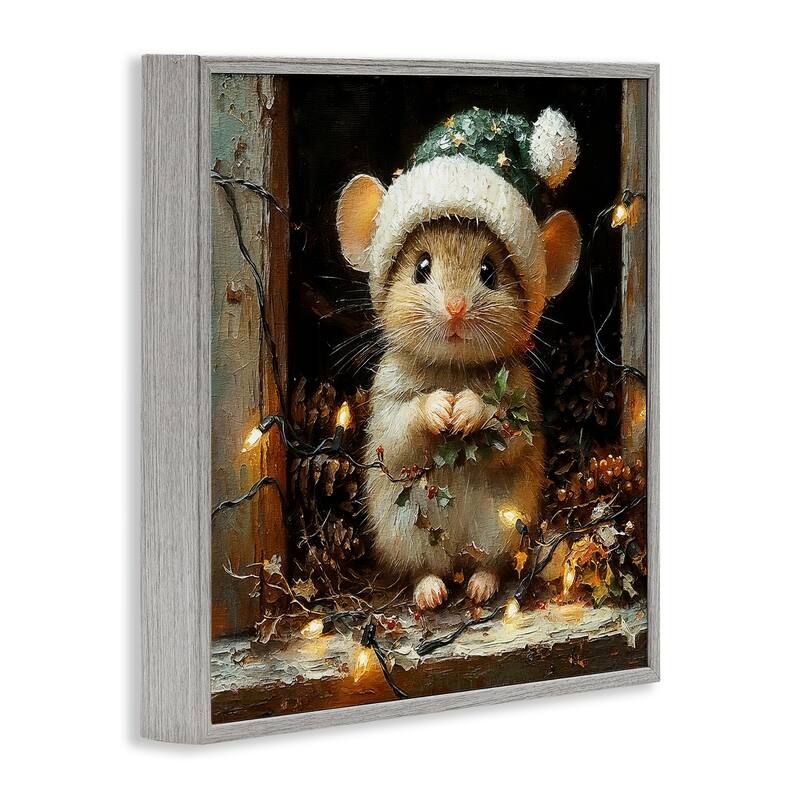 Stupell Barn Mouse with Christmas Lights Framed Giclee Art Design By Riley B
