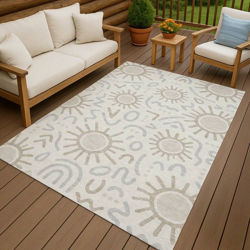 Machine Washable Indoor/ Outdoor Modern Sol Chantille Rug - Ivory - 2'6" x 3'10"