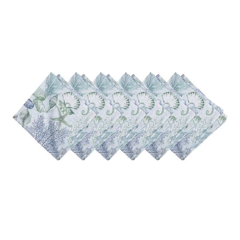 20" Shoreline Waters Cotton Napkins Set of 6 - Nautical Seahorse & Coral