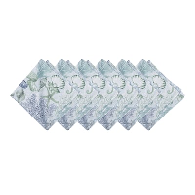 20" Shoreline Waters Cotton Napkins Set of 6 - Nautical Seahorse & Coral