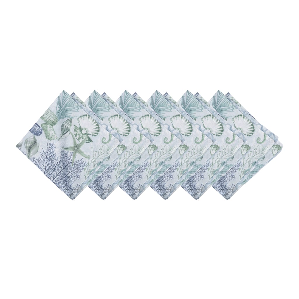 Shoreline Waters Cotton Napkins Set of 6 - Nautical Seahorse & Coral