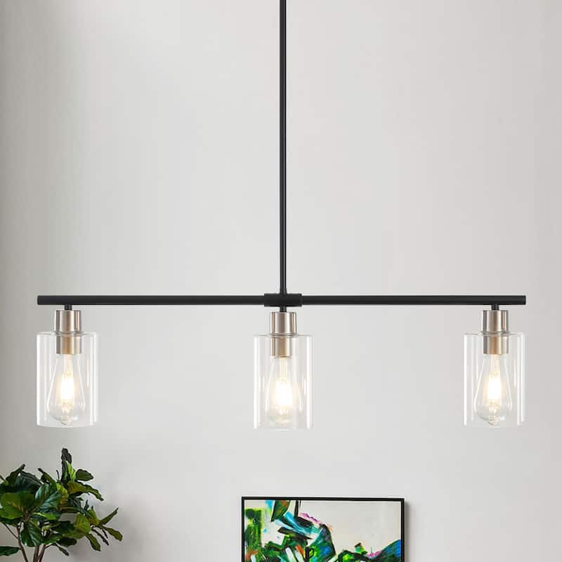 Modern Linear Ceiling Hanging Light 3-Lights Industrial Pendant Light with Adjustable Height for Living Room, Foyer - N/A - Black+Nickel