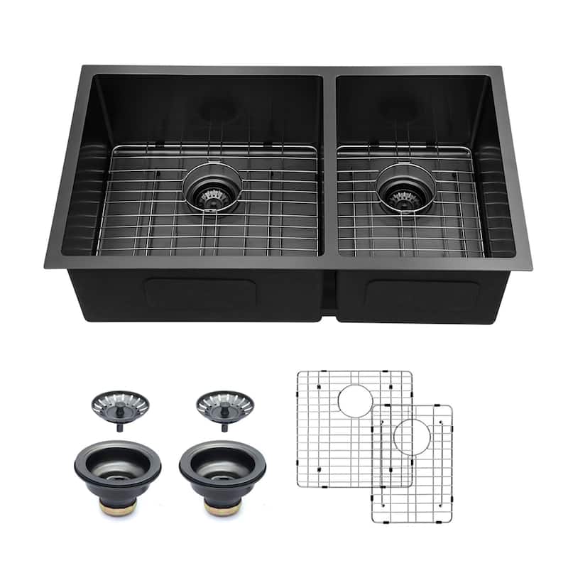 33" Kitchen Sink Drop-in Double Bowl Topmount Sink 60/40 - 33"x19"-64