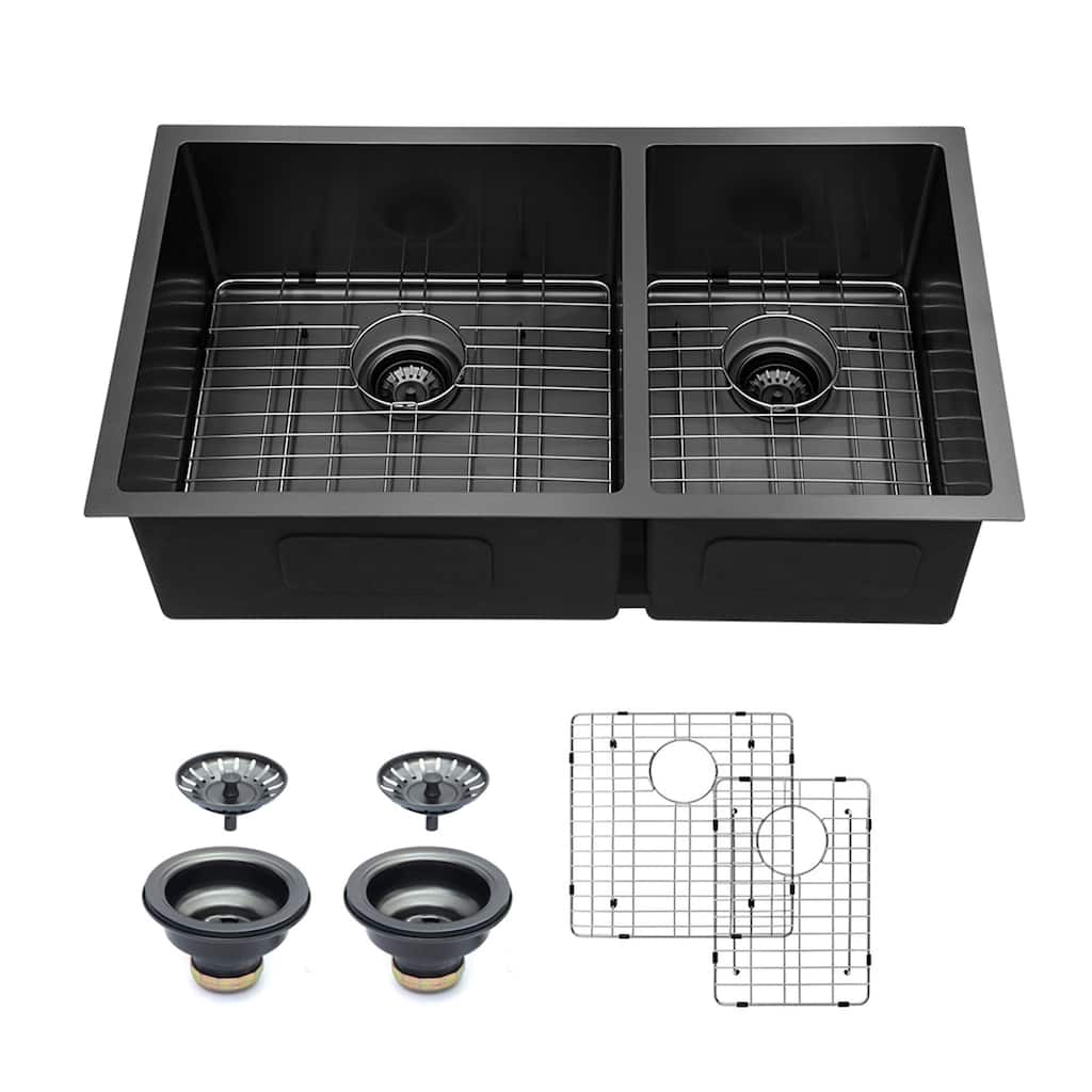 33" Kitchen Sink Drop-in Double Bowl Topmount Sink 60/40