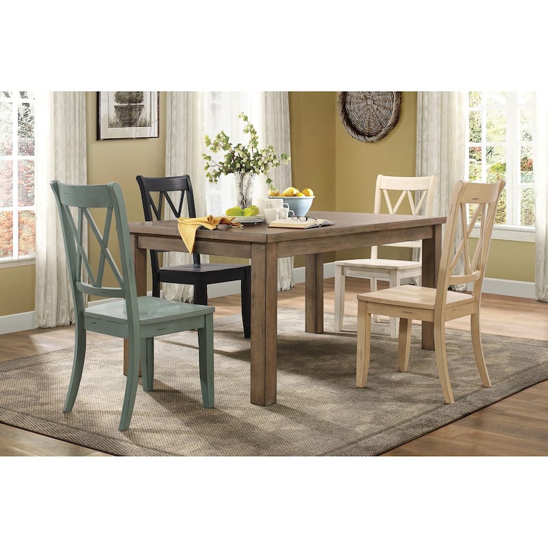 Casual Teal Finish Side Chairs Set of 2 Pine Veneer Transitional Double-X Back Design Dining Room Furniture