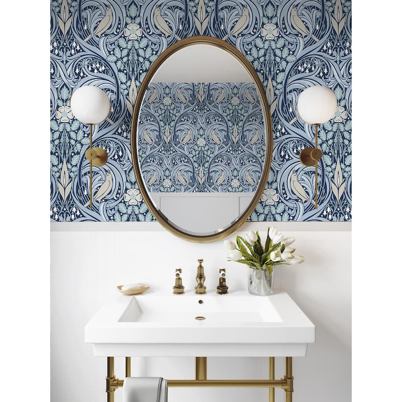 Seabrook Designs Bird Scroll Nonwoven Unpasted Wallpaper
