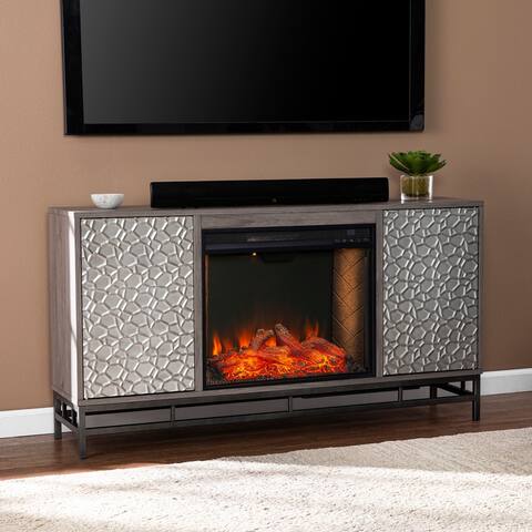 SEI Furniture Hampden Contemporary Gray Wood Alexa Enabled Fireplace