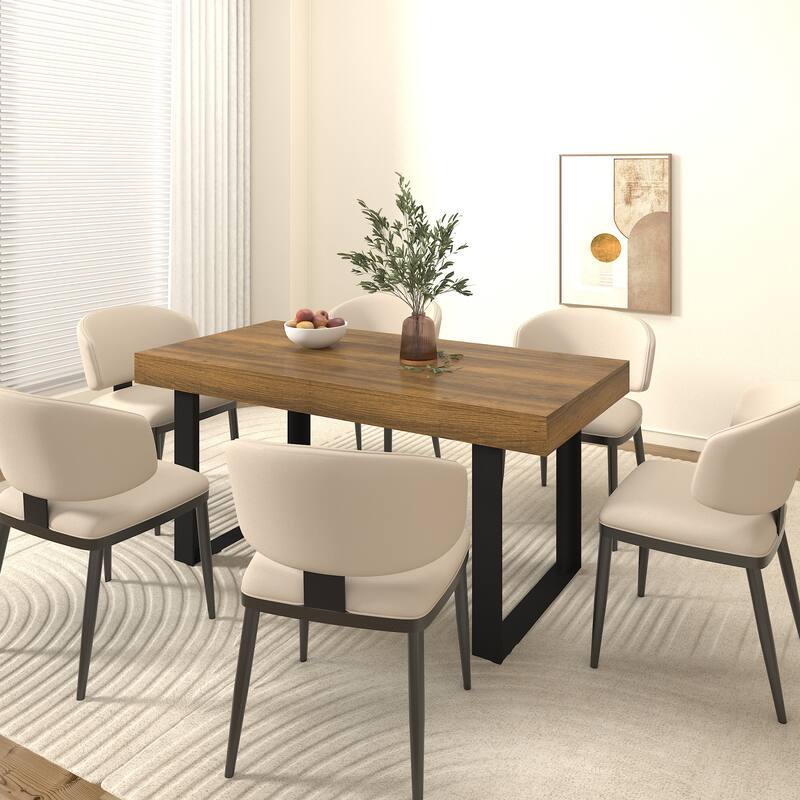 Rectangle Extendable Dining Table for 6-10 People, Aged Effect Wood and Black 160-200 cm - Black Brown