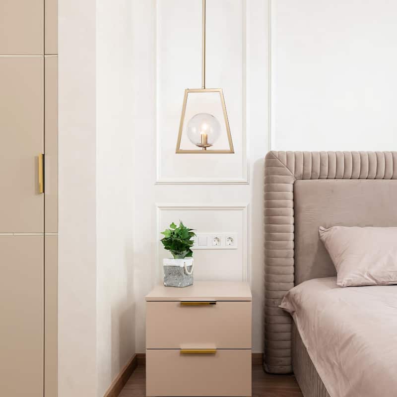 Modern Farmhouse 1-Light Bronze Pendant Abstract Geometric Dimmable Kitchen Island Light with Glass Globe