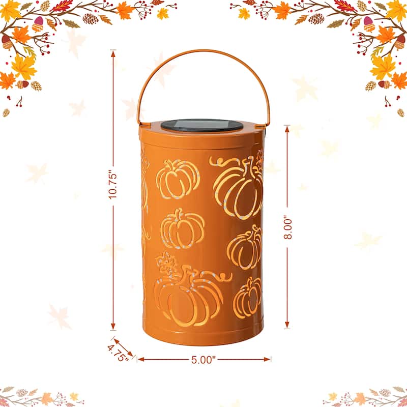 Glitzhome Fall Thanksgiving Pumpkin Pattern Metal Solar Powered LED Lanterns