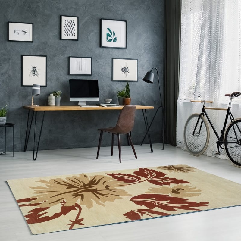 Hand Tufted Trio Fall Polyester Rug - 5' X 7' - Cream