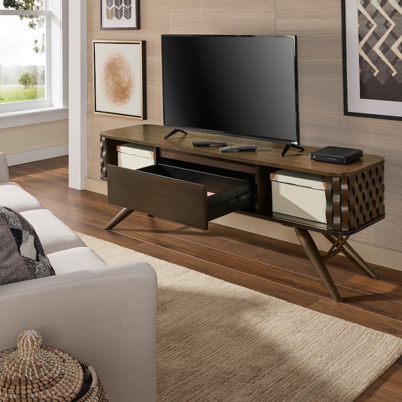 Bernal Two-tone Walnut Finish Rippled Wood Design TV stand by iNSPIRE Q Modern