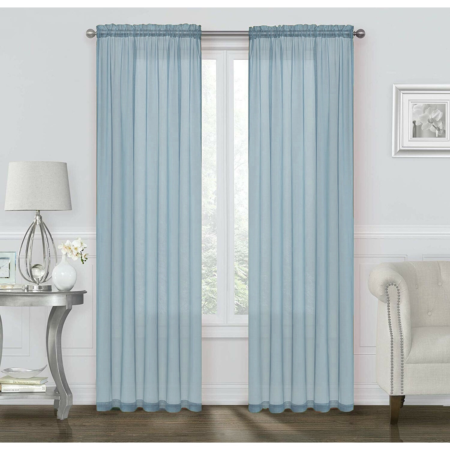 Kate Aurora Coastal Pastel Voile Sheer Window Curtains  -image
