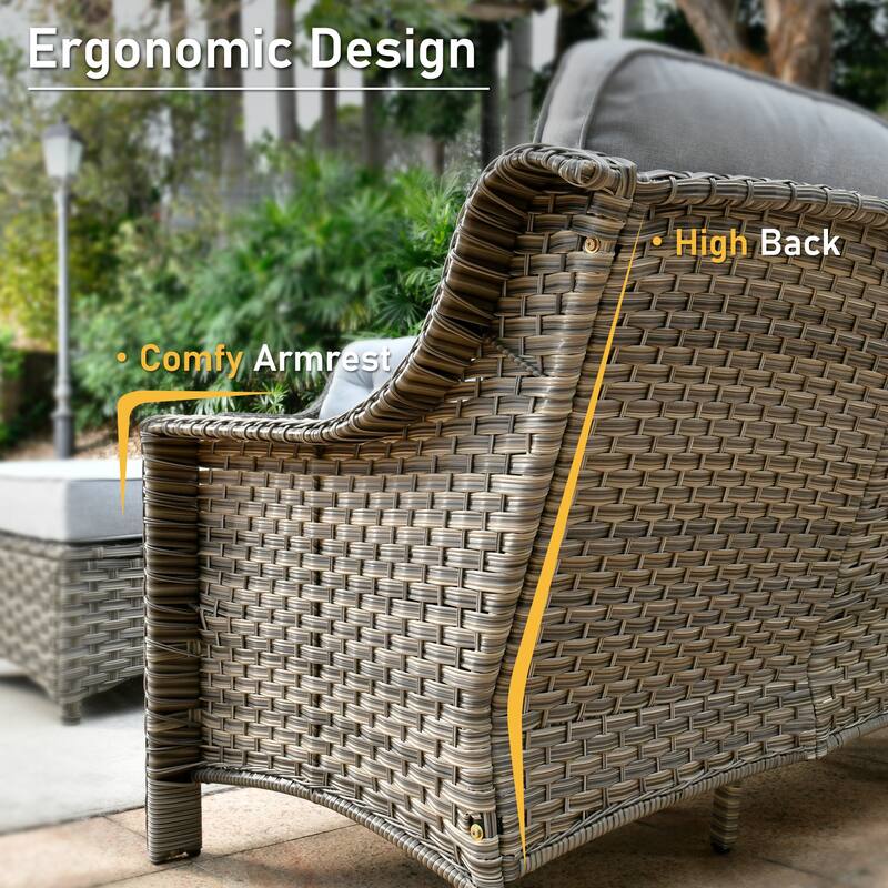 HOOOWOOO 8-piece Patio Wicker Chat Set Outdoor Conversation Sofa Set with Fire Pit