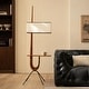 preview thumbnail 1 of 7, Mid-Century Wood Tripod Floor Lamp with Table