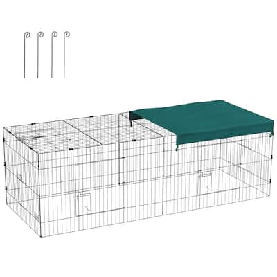 PawHut 87" L Metal Chicken Playpen, Small Animal Cage, Pet Playpen Yard Fence for Rabbits, Chinchillas with Roof