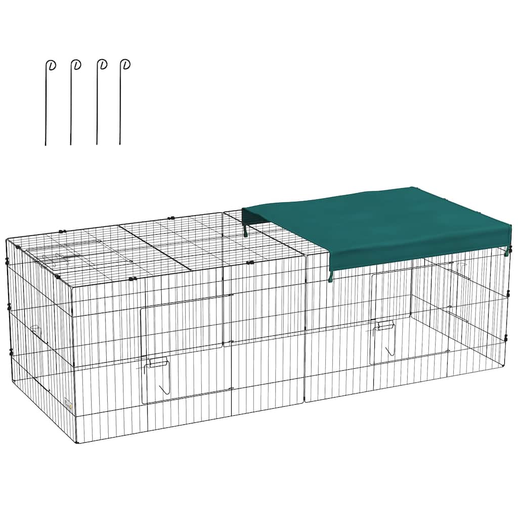 PawHut 87" L Metal Chicken Playpen, Small Animal Cage, Pet Playpen Yard Fence for Rabbits, Chinchillas with Roof
