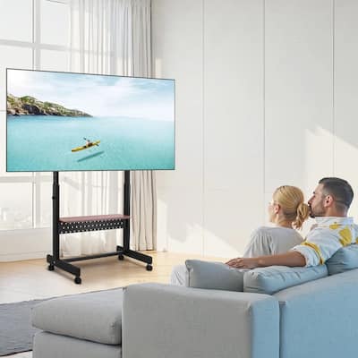 Rolling TV Stand Mobile Cart Holds Up to 205 lbs for 55-100 Inch TVs - 54 inches in width