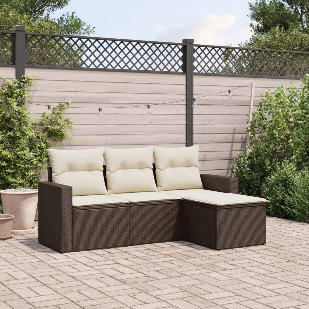 vidaXL Garden Sofa Set Brown PE rattan, powder-coated steel Large - 73.2 x 24.4 x 27.2 in