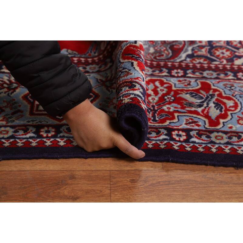 Machine Made Oriental Polyester Carpet Traditional Floral Red Kashan Area Rug - 12' 7'' X 9' 8''