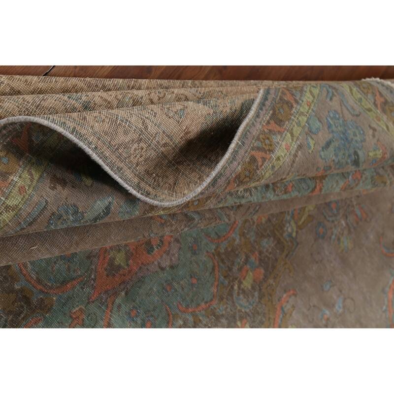 Distressed Gray Tabriz Persian Vintage Area Rug Handmade Wool Carpet - 8'8"x 12'0"