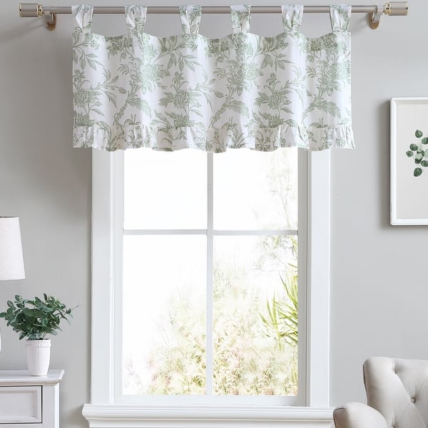 slide 1 of 3, Laura Ashley Natalie Cotton Tab Top Green Window Valance - 50 x 20 50 x 20
