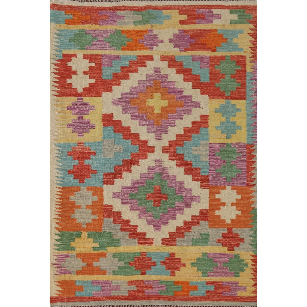 Reversible Kilim Oriental Area Rug Flatweave Wool Carpet - 3'3"x 5'1"