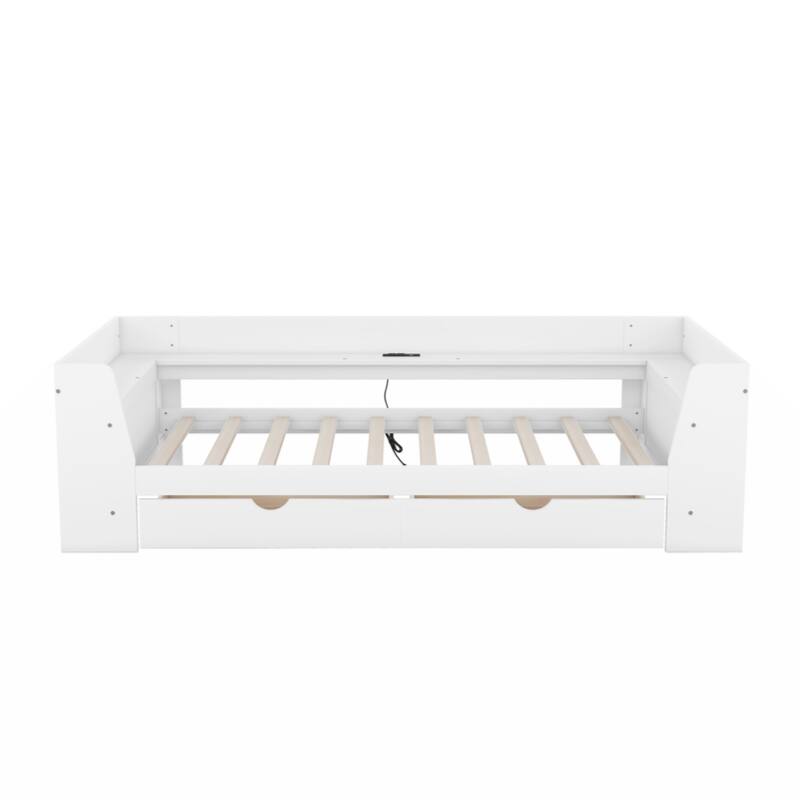 Twin Size Daybed with Shelves, Drawers and Built-In Charging Station