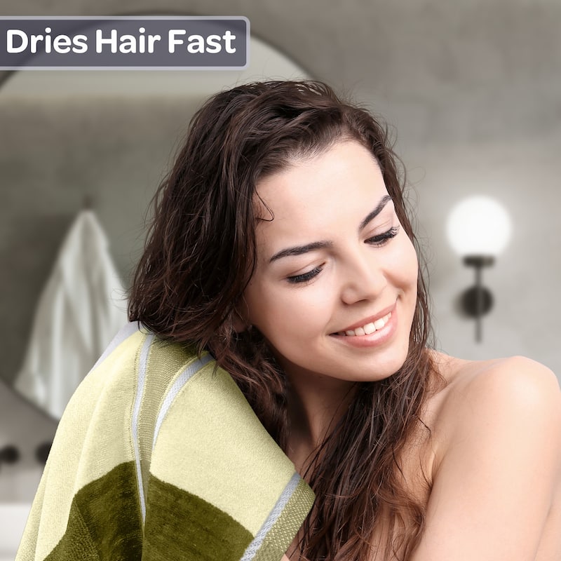 6PC Towel Set - Absorbent Cotton Bathroom Accessories Solid and Striped Towels by Windsor Home